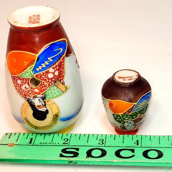 1940's Vintage Miniature 2.5" & 3.5" Occupied Japan Satsuma Hand Painted Vases - Picture 9 of 10